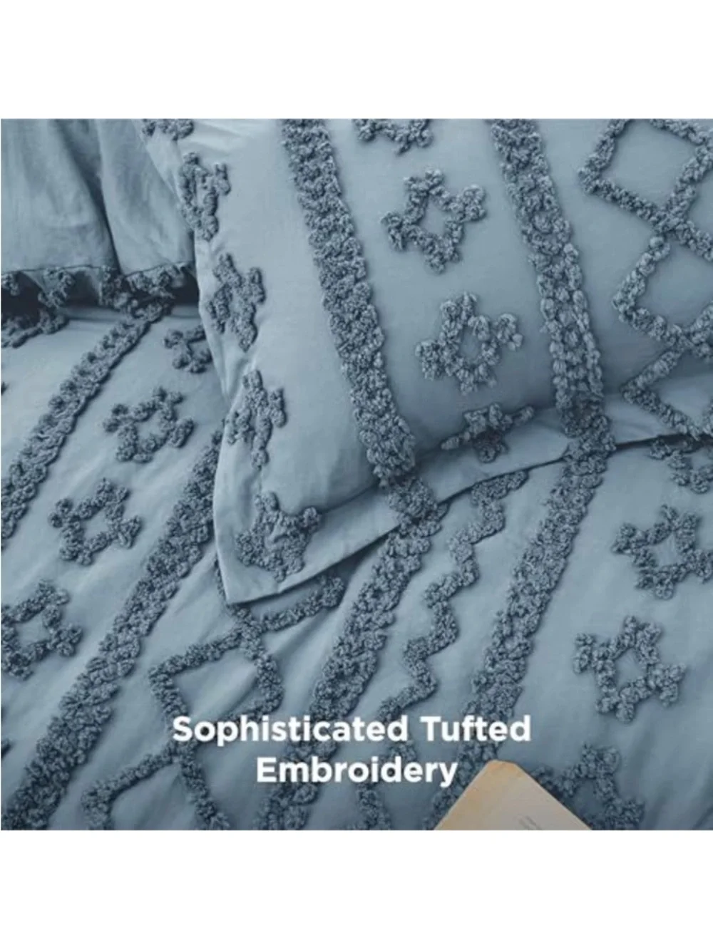 Tufted Boho Comforter Set - Dusty Blue